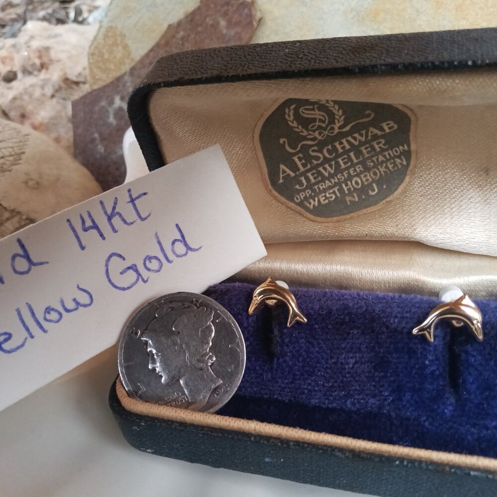 Solid 14kt Gold Dolphin Earrings - image 3